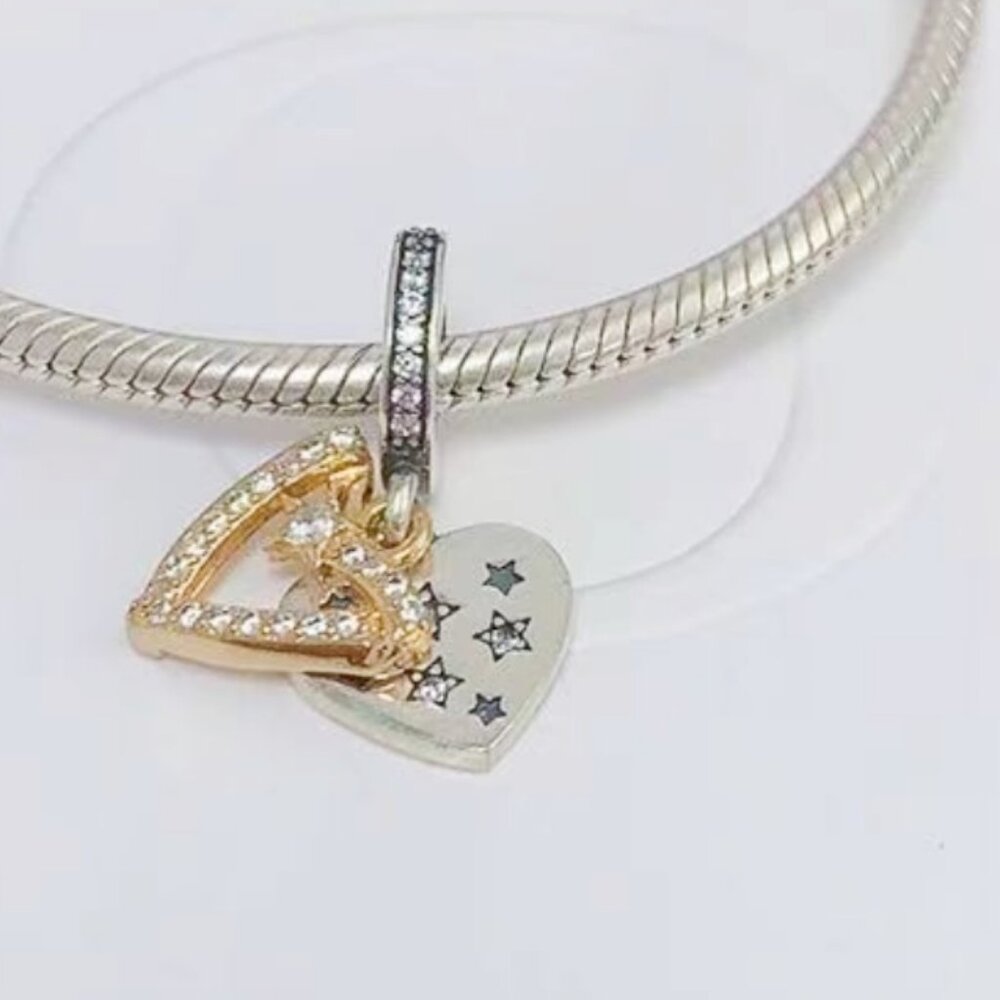 Shooting Star Hearts Double Dangle Charm - Picture 2 of 4